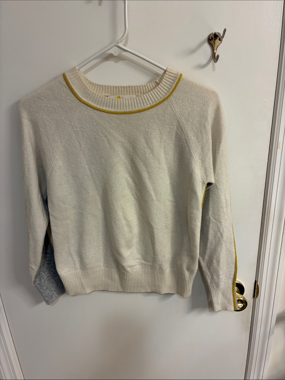 Boden Cream Crewneck Sweater with Yellow Trim Sz XS